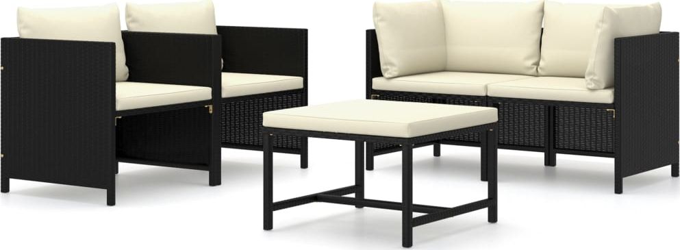 vidaXL 5-cz. zestaw wypoczynkowy do ogrodu, poduszki, rattan PE czarny