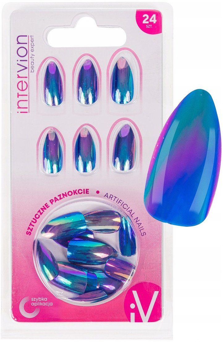 Inter-vion Sztuczne paznokcie Stiletto Blue Holo 498629