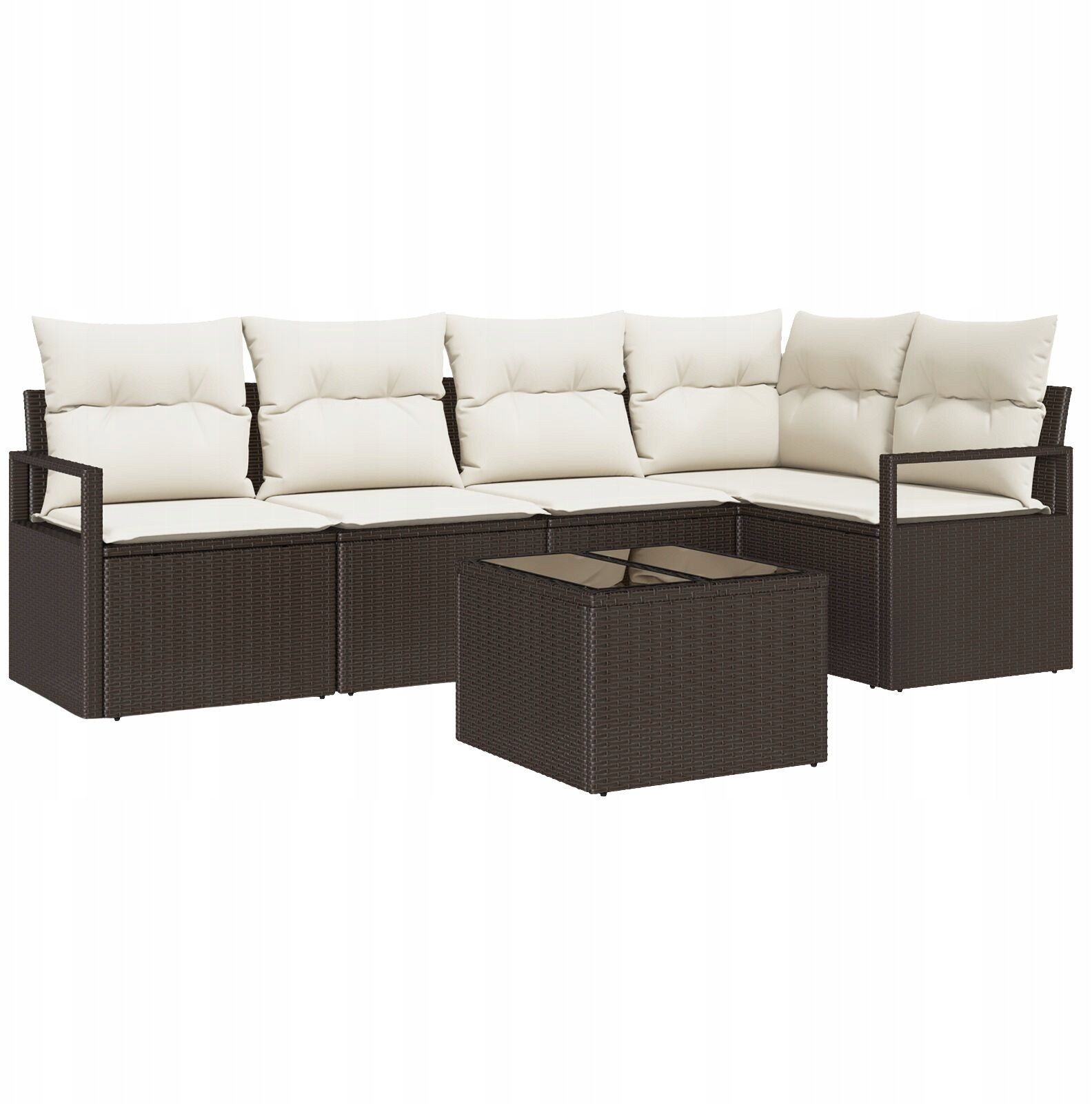 vidaXL Zestaw ogrodowy 5-elementowy z poduszkami szary polirattan, vidaXL 2-osobowa sofa ogrodowa z poduszkami brązowy polirattan