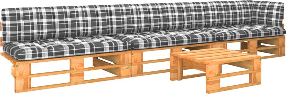 vidaXL 4-cz. zestaw wypoczynkowy z palet, drewno sosnowe, miodowy brąz