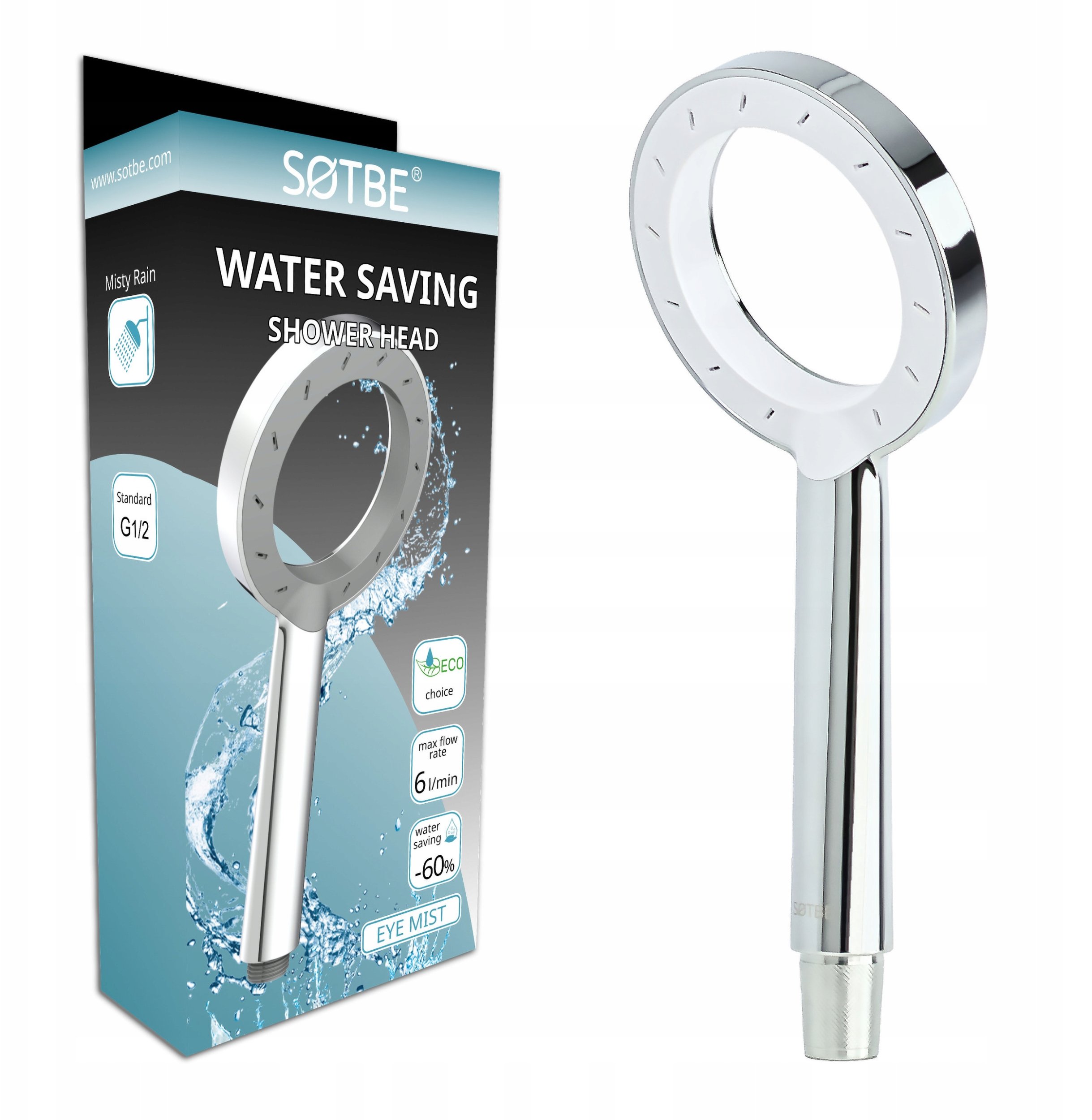 Słuchawka natryskowa delikatna mgiełka ECO wodooszczędna do -60% 6L/min