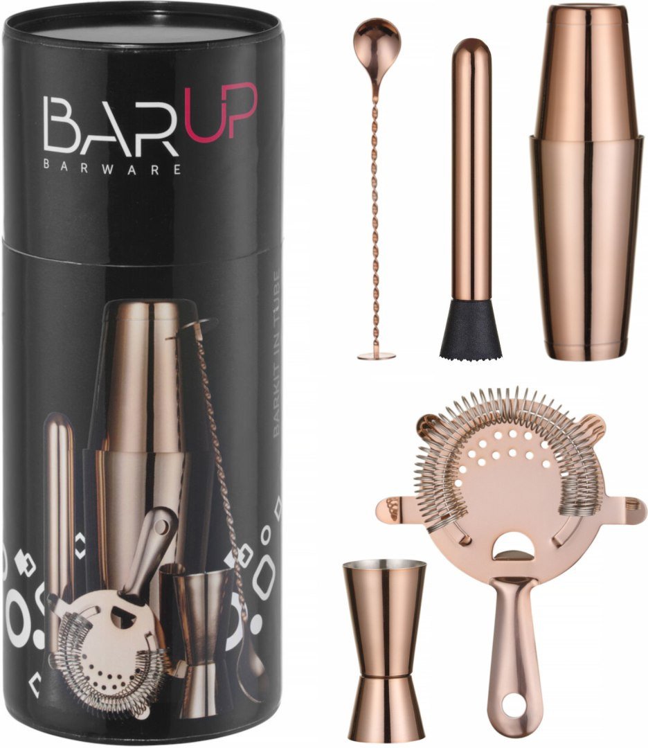 Zestaw barmański w tubie shaker jigger sitko muddler łyżka - miedziany Bar Up