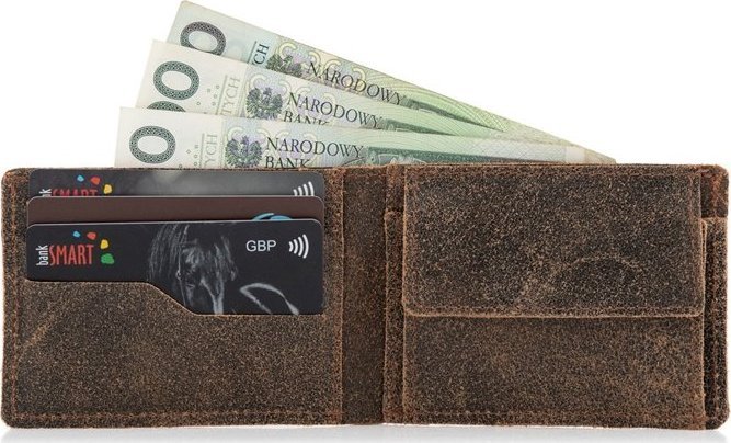 Belveder Mały Portfel Męski Skórzany Zamsz Brąz BW28