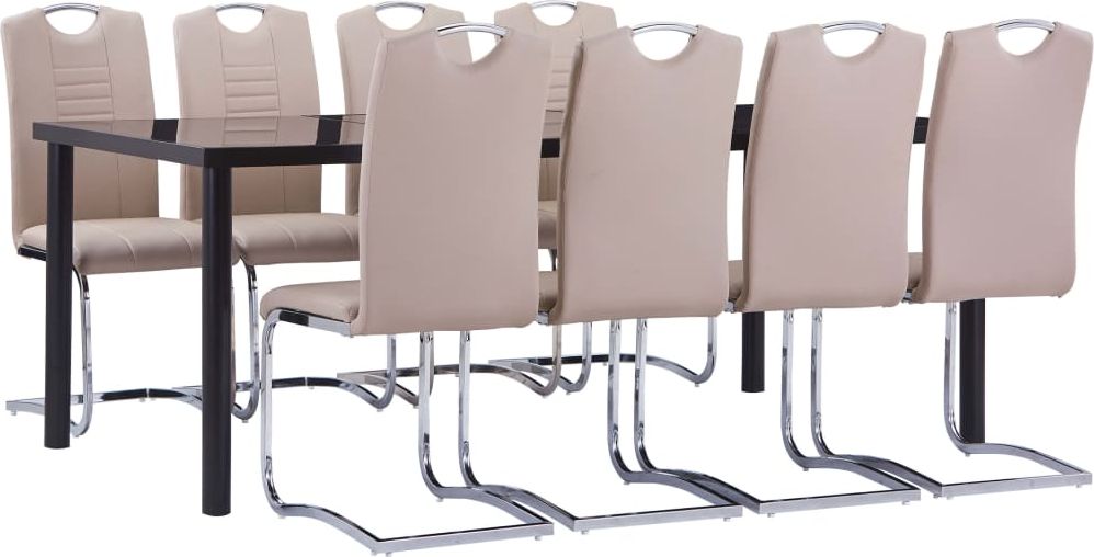 vidaXL 9-częściowy zestaw jadalniany, obity sztuczną skórą, cappuccino