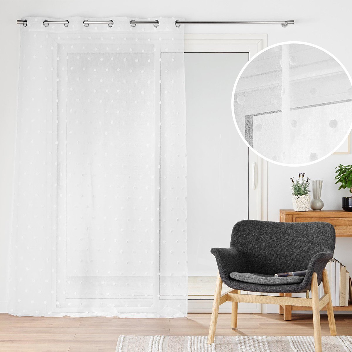 Firana okienna z pomponami, 140 x 240 cm, POMPINOU