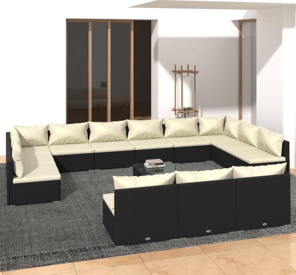 vidaXL 13-cz. zestaw wypoczynkowy do ogrodu, poduszki rattan PE czarny