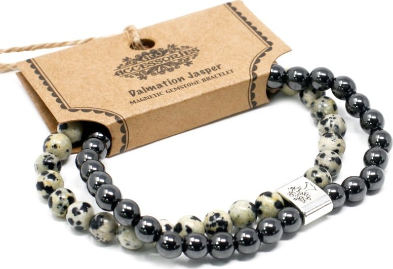 Lovrin Bransoletka magnetyczna z kamieniami - Jaspis Dalmatyńczyk