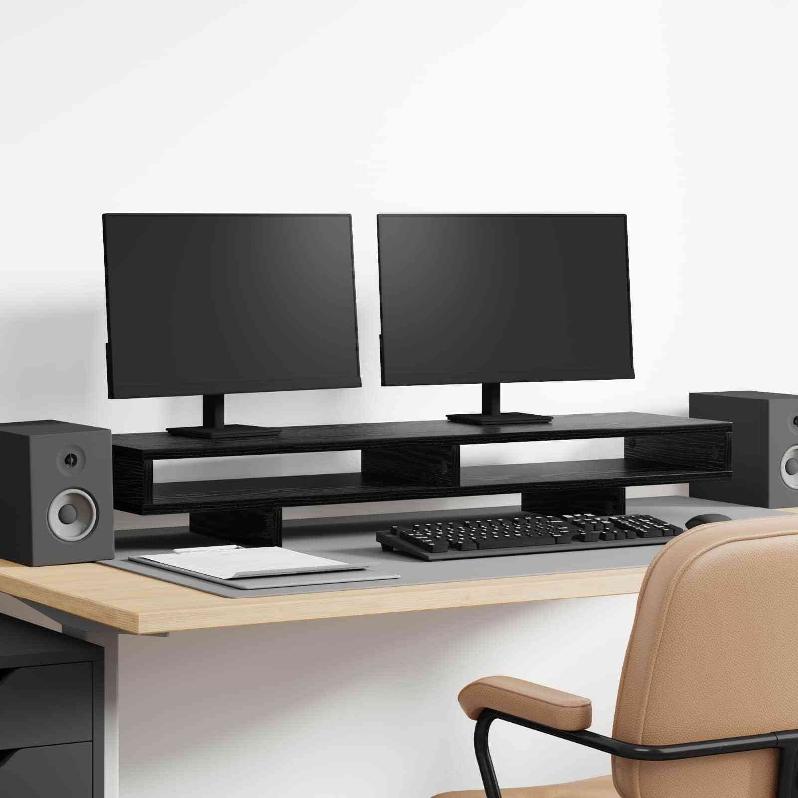 vidaXL Stojak na Monitor z półką Czarny 100 x 27 x 13 cm