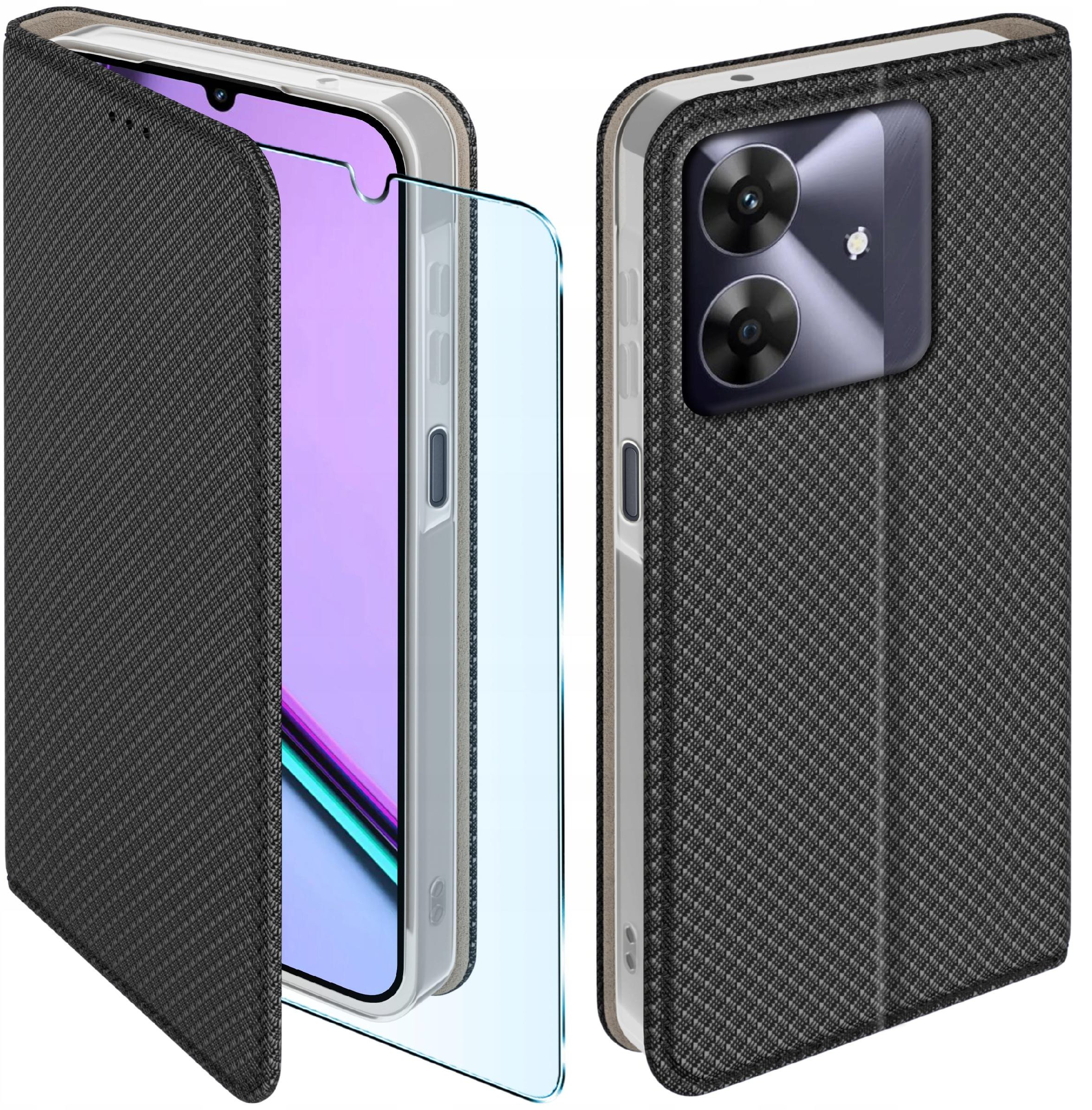Etui z klapką do Realme Note 60 Zamykane Czarne Futerał + Szkło 9H