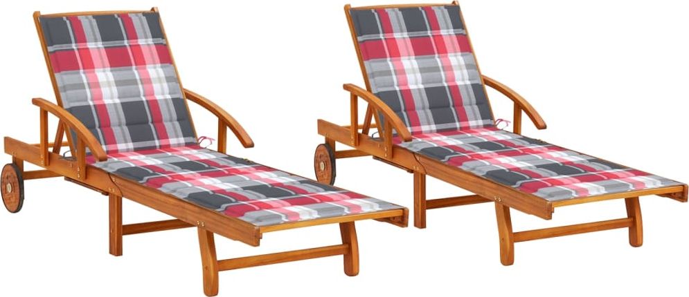 vidaXL Leżaki z poduszkami lite drewno akacjowe 2 szt.