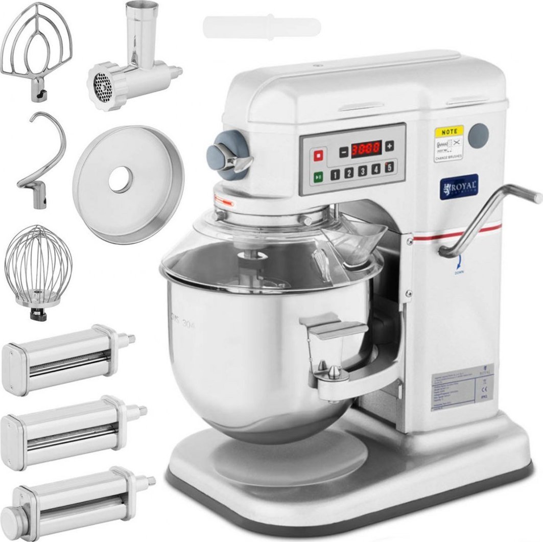 Royal Catering Mikser robot planetarny z opuszczaną misą przystawkami do mielenia i makaronu RCPM-7.1C 7 l 230 V 650 W
