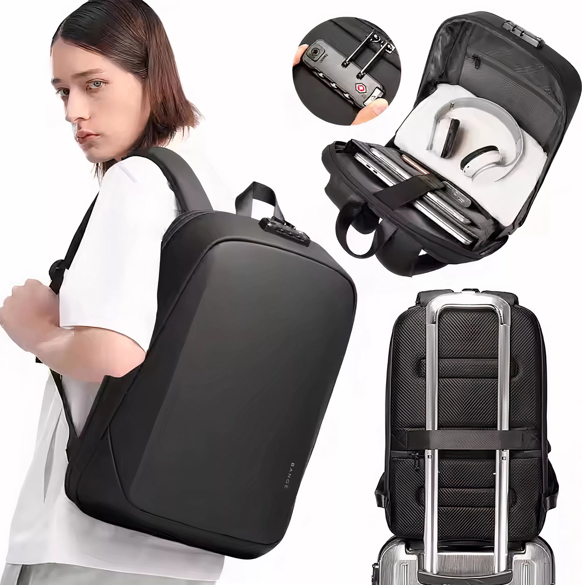 Plecak Bange Plecak wodoodporny Bange na laptopa 15.6" podróżny 47x30x12.5 cm do pracy szkoły samolotu męski damski USB antykradzieżowy szyfr TSA Czar