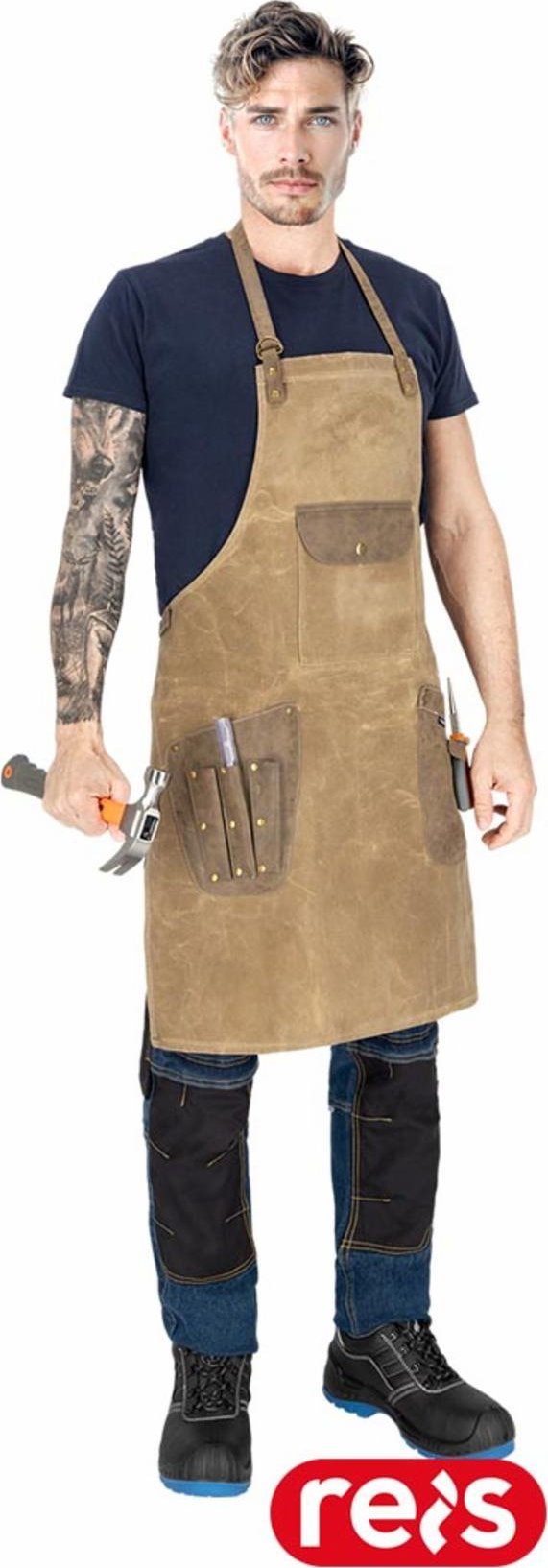 Reis FCHISEL - Fartuch ochronny przedni 3 kieszene tkanina o splocie Canvas: 70% bawełna, 30% poliester na szyi zapinany na sprzączkę - brązowy