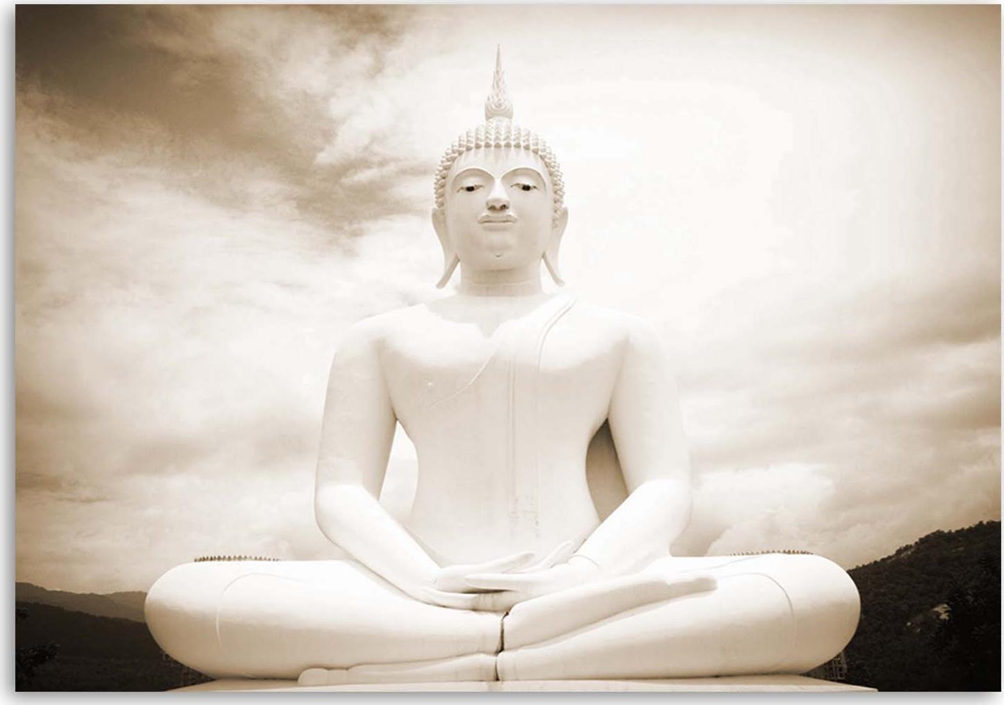 CaroGroup OBRAZ NA PŁÓTNIE Biały Buddha do salonu spa 100x70