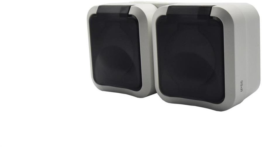 Gniazdo z uziemieniem podwójne natynkowe Aqua Pro IP55 białe klapka dymna / 60329