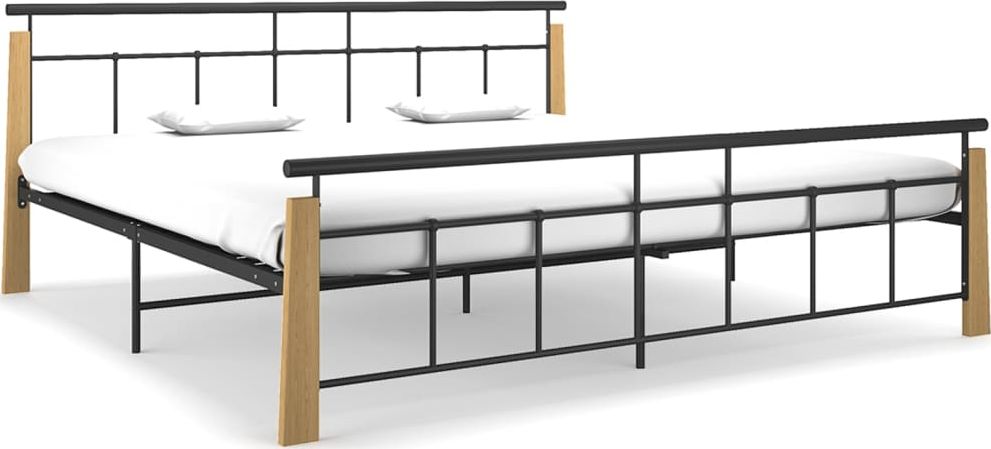 vidaXL Rama łóżka, metal i lite drewno dębowe, 200x200 cm