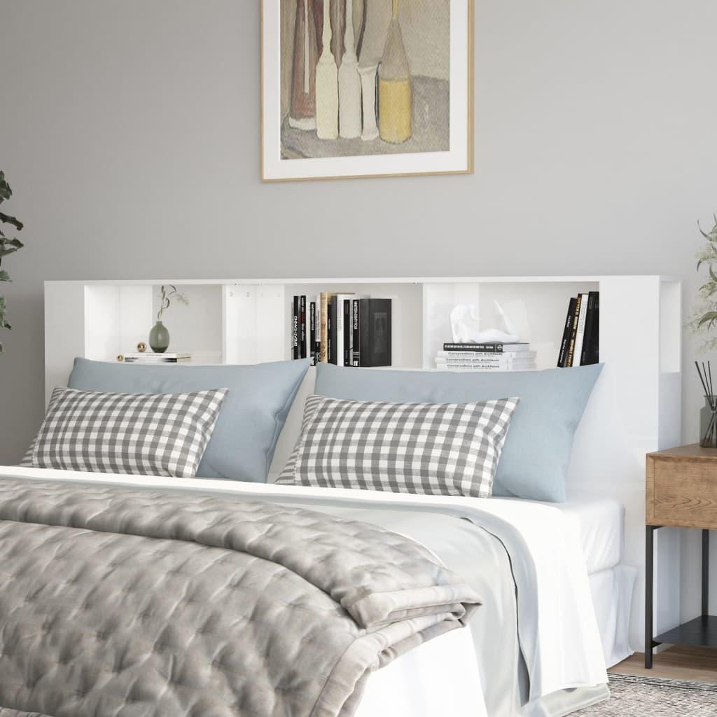 vidaXL vidaXL Wezgłowie łóżka z półkami, biel z połyskiem, 220x18,5x104,5 cm