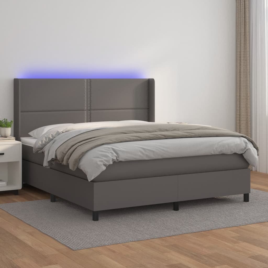 vidaXL vidaXL Łóżko kontynentalne z materacem i LED, szara ekoskóra 160x200cm