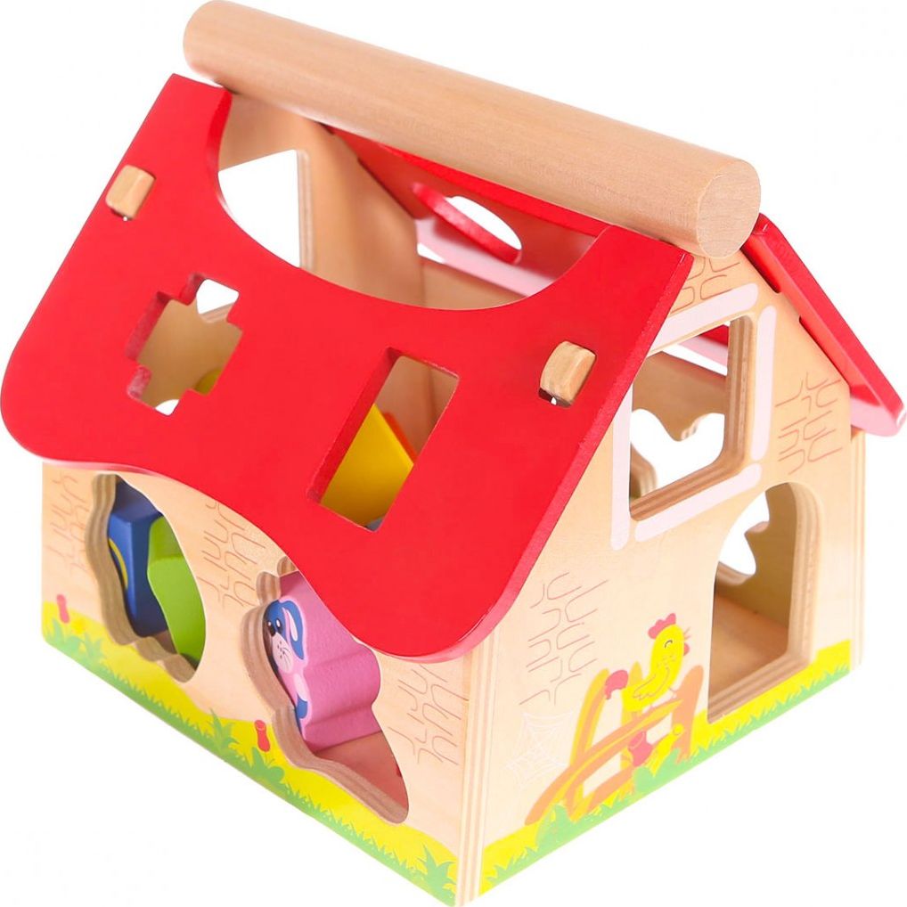 Ecotoys Drewniany domek, farma sorter z klockami Ecotoys