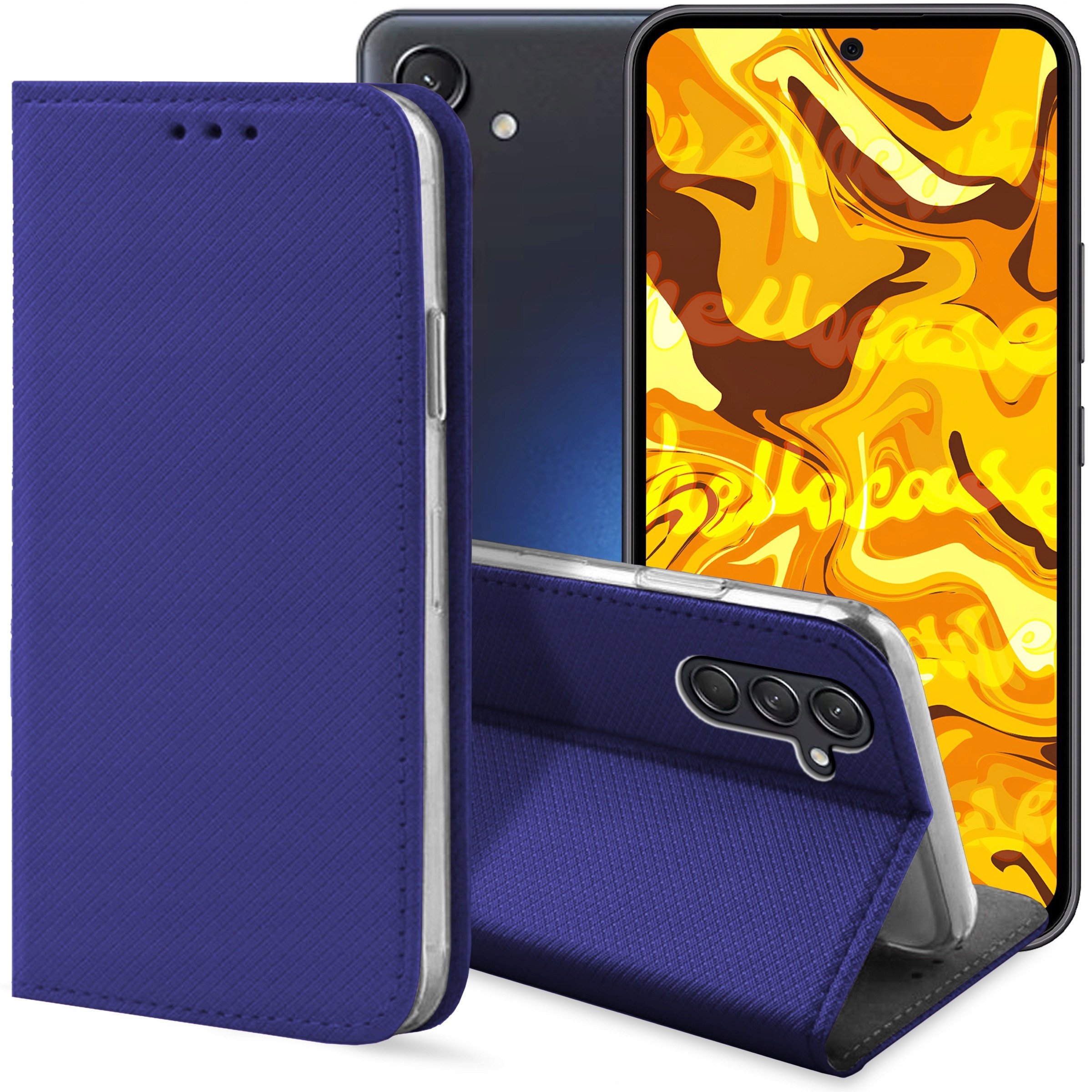 ETUI Z KLAPKĄ DO SAMSUNG GALAXY M55 5G GRANATOWE ZAMYKANE MAGNETYCZNE CASE