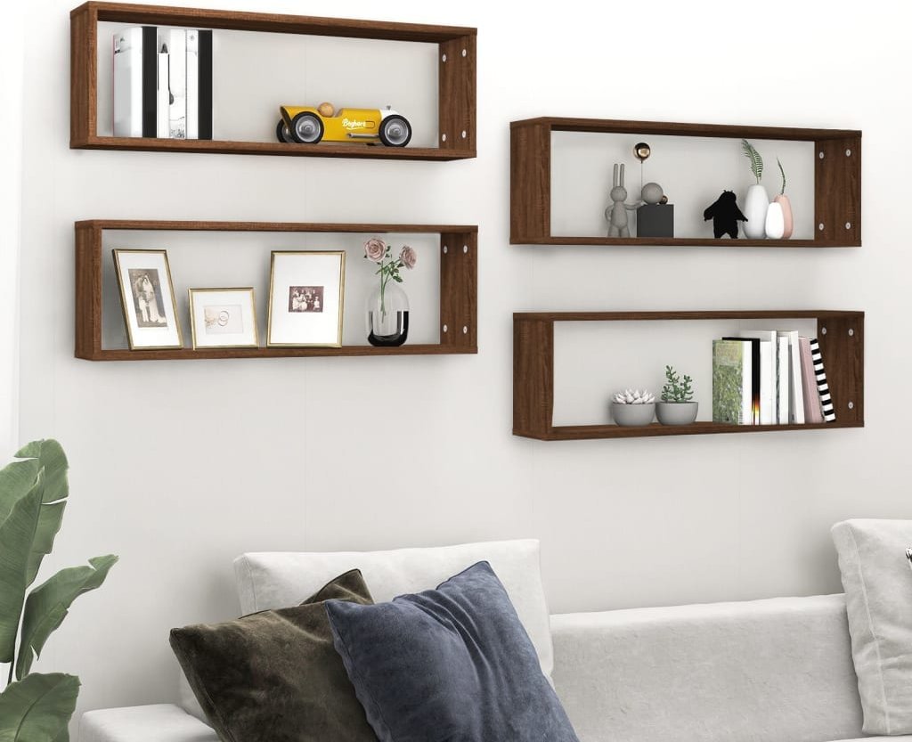 vidaXL vidaXL Półki ścienne, 4 szt., brązowy dąb, 80x15x26,5 cm