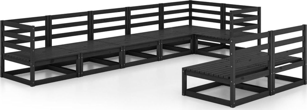 vidaXL 8-cz. zestaw wypoczynkowy do ogrodu, czarny, drewno sosnowe