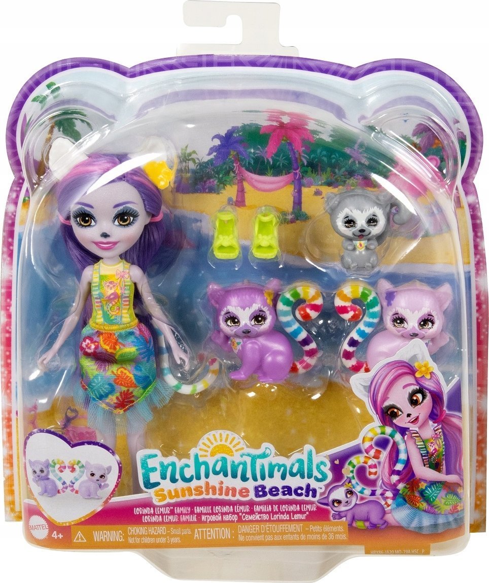 Mattel Lalka Enchantimals + figurki zwierzątek Rodzina Lemurów