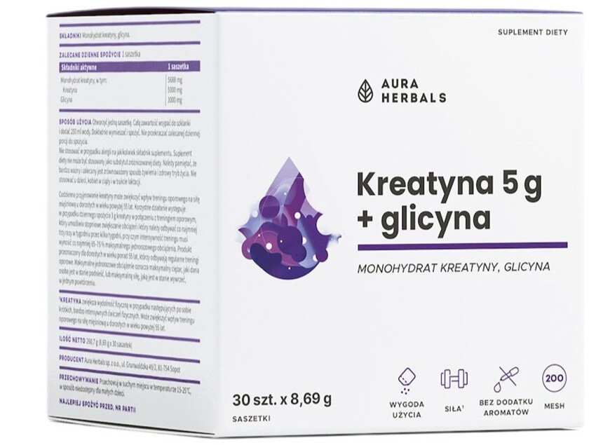 Aura Herbals Kreatyna 5 g, monohydrat + glicyna, saszetki 30 szt.