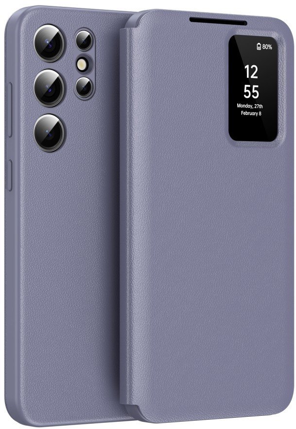 Etui z klapką Supero Smart View skórzane do Samsung Galaxy S23 Ultra, fioletowe