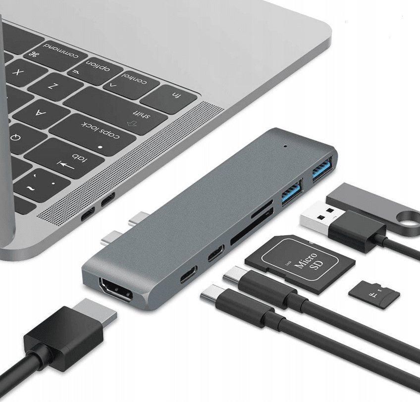 Adapter USB Co2 Adapter Do Komputera Co2, Hub 7W1 Do Apple, Do Macbook Pro / Air Retina, Space Gray