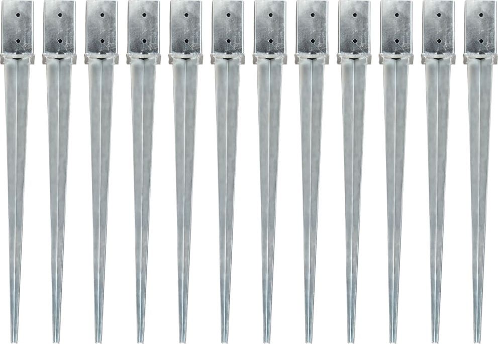 vidaXL Kołki gruntowe, 12 sztuk, srebrne, 8x8x91 cm, stal galwanizowana (145412)