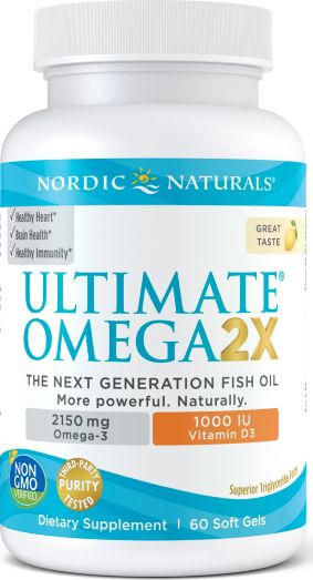 Nordic naturals Nordic Naturals - Ultimate Omega 2X z Witaminą D3, 2150mg, Smak Cytrynowy, 60 kapsułek miękkich