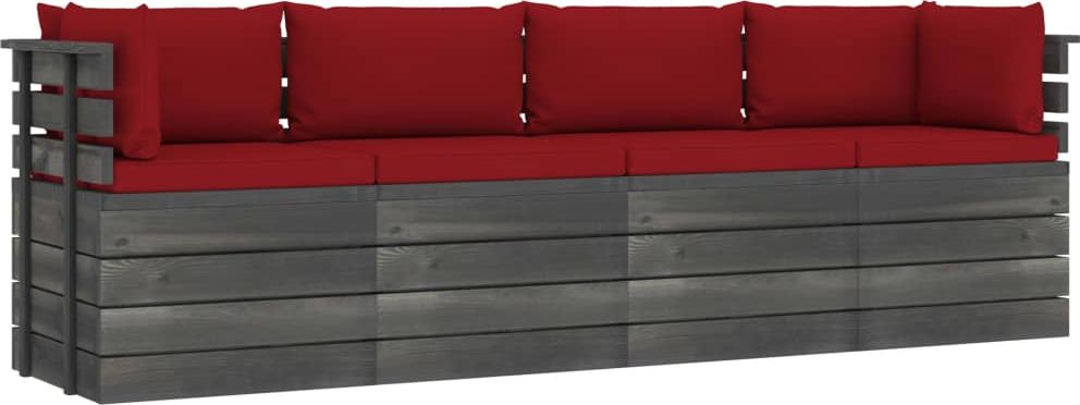 vidaXL Ogrodowa sofa 4-osobowa z palet, z poduszkami, drewno sosnowe