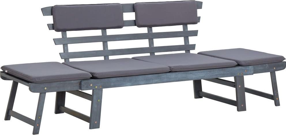 vidaXL vidaXL Ławka ogrodowa z poduszkami, 2-w-1, 190 cm, szara, akacjowa