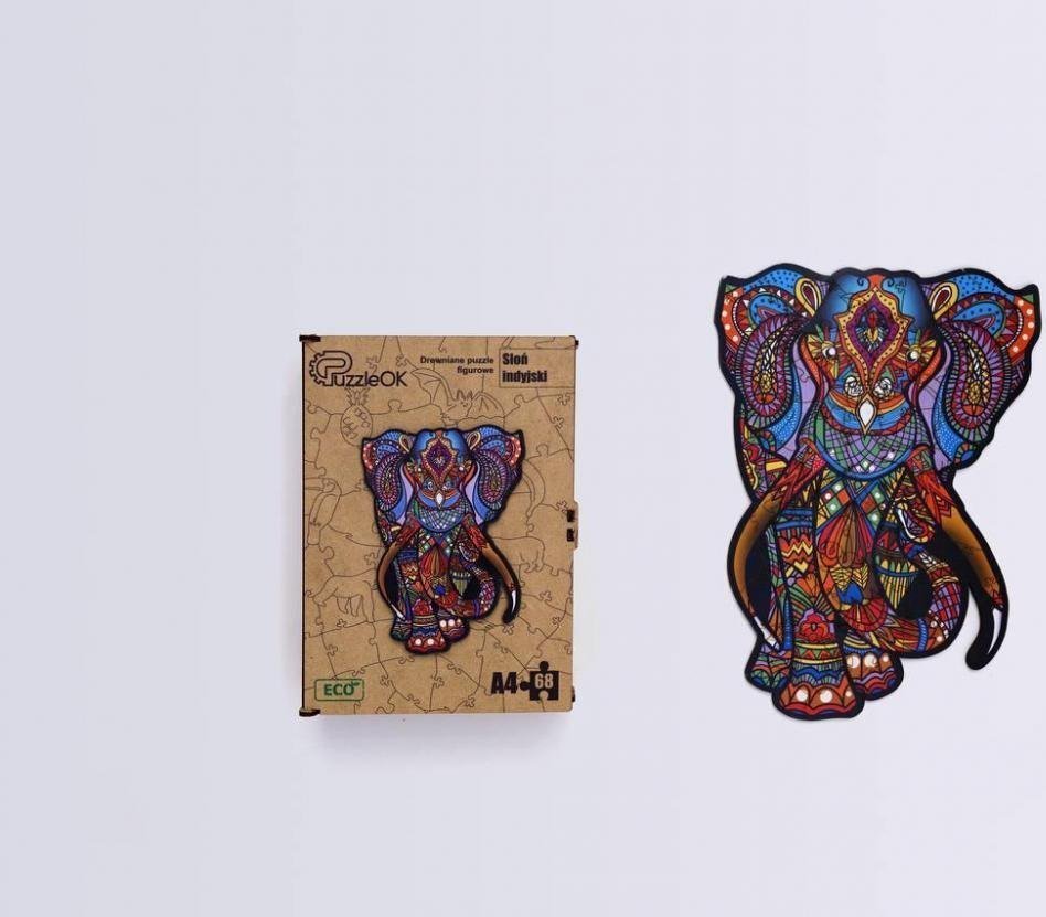 PuzzleOK Puzzle drewniane eko 68 Słoń indyjski A4