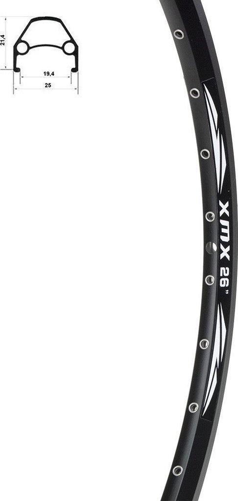 XMX Obręcz aluminiowa XMX 26" DISC YKL-D23 36-otworów czarna nitowana Uniwersalny