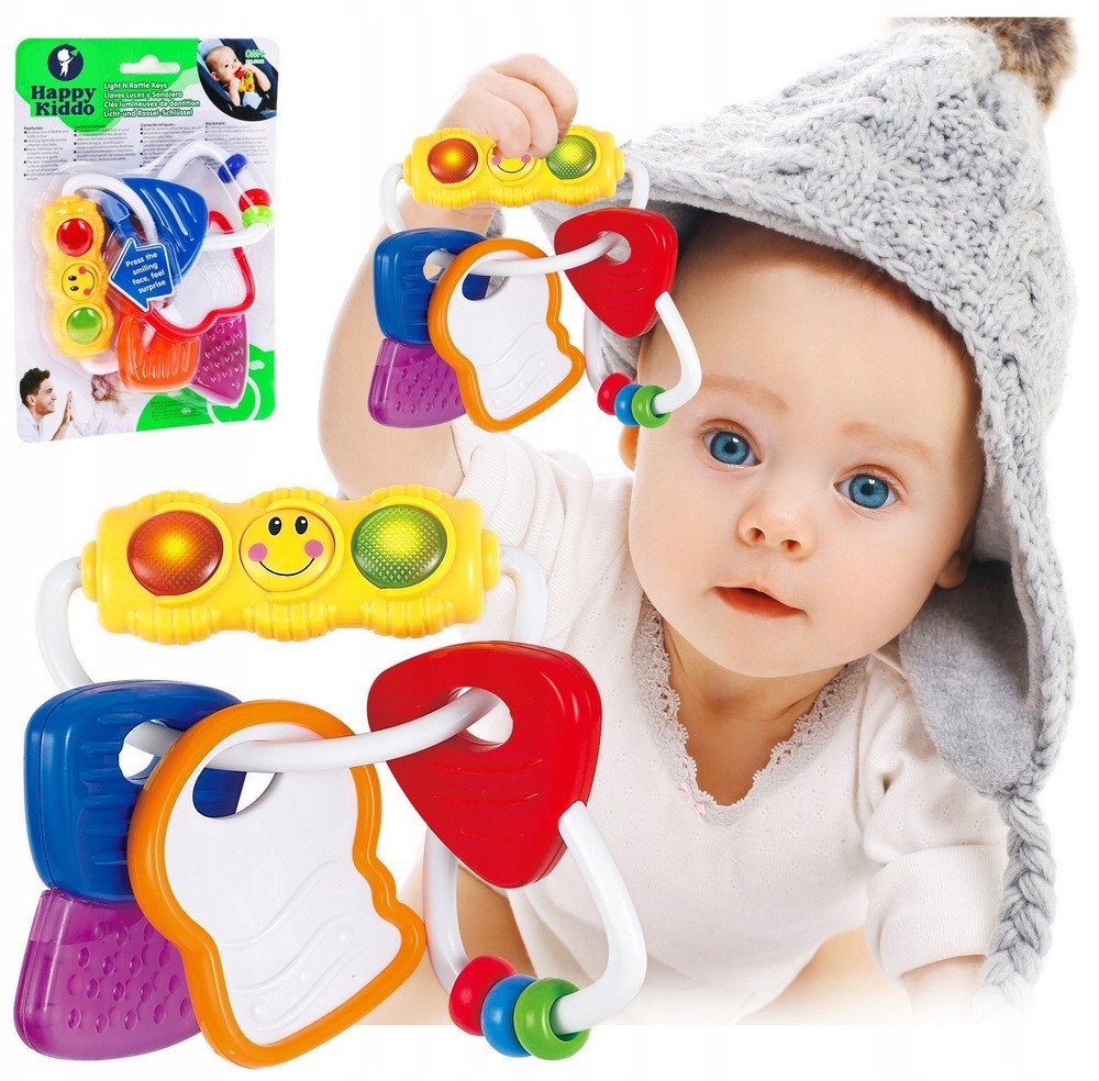 Grzechotka gryzak pierwsze kluczyki zabawka sensoryczna Montessori świeci