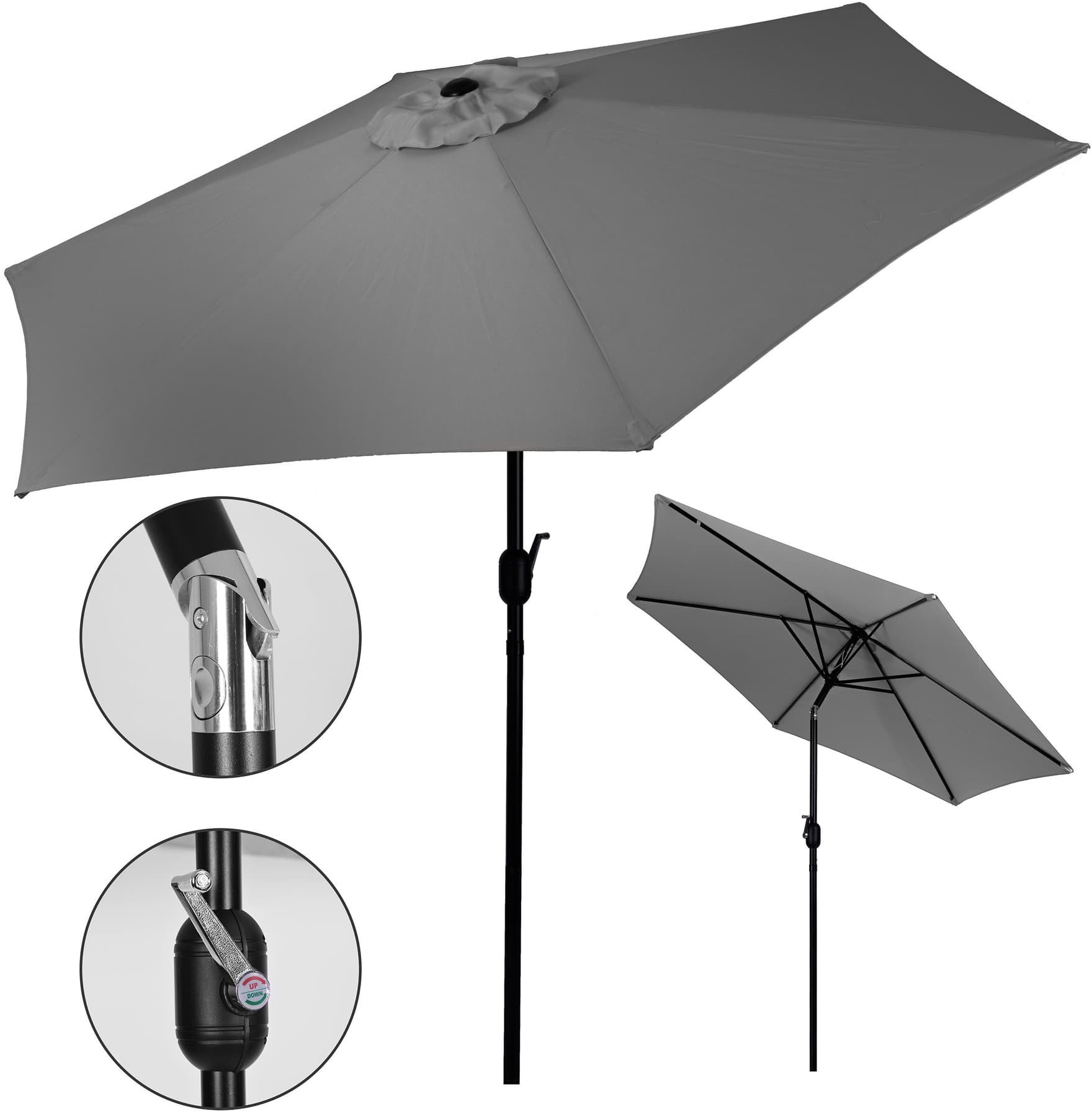 Duży parasol ogrodowy skośny łamany z korbą 6 żeber szary 270 cm MultiGarden