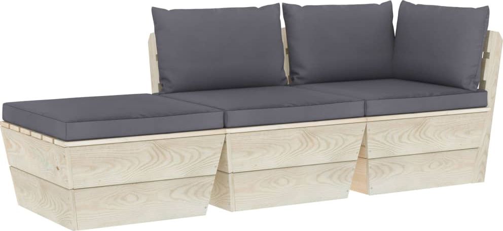 vidaXL 3-cz. zestaw wypoczynkowy z palet, z poduszkami, świerk