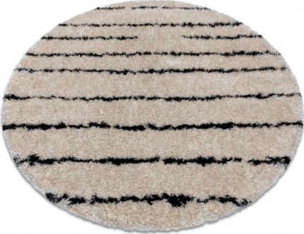 Dywany Łuszczów Dywan FLUFFY 2371 koło shaggy paski - krem / antracyt, koło 160 cm