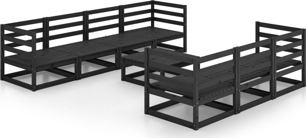 vidaXL 8-cz. zestaw mebli wypoczynkowych do ogrodu, czarny, sosnowy