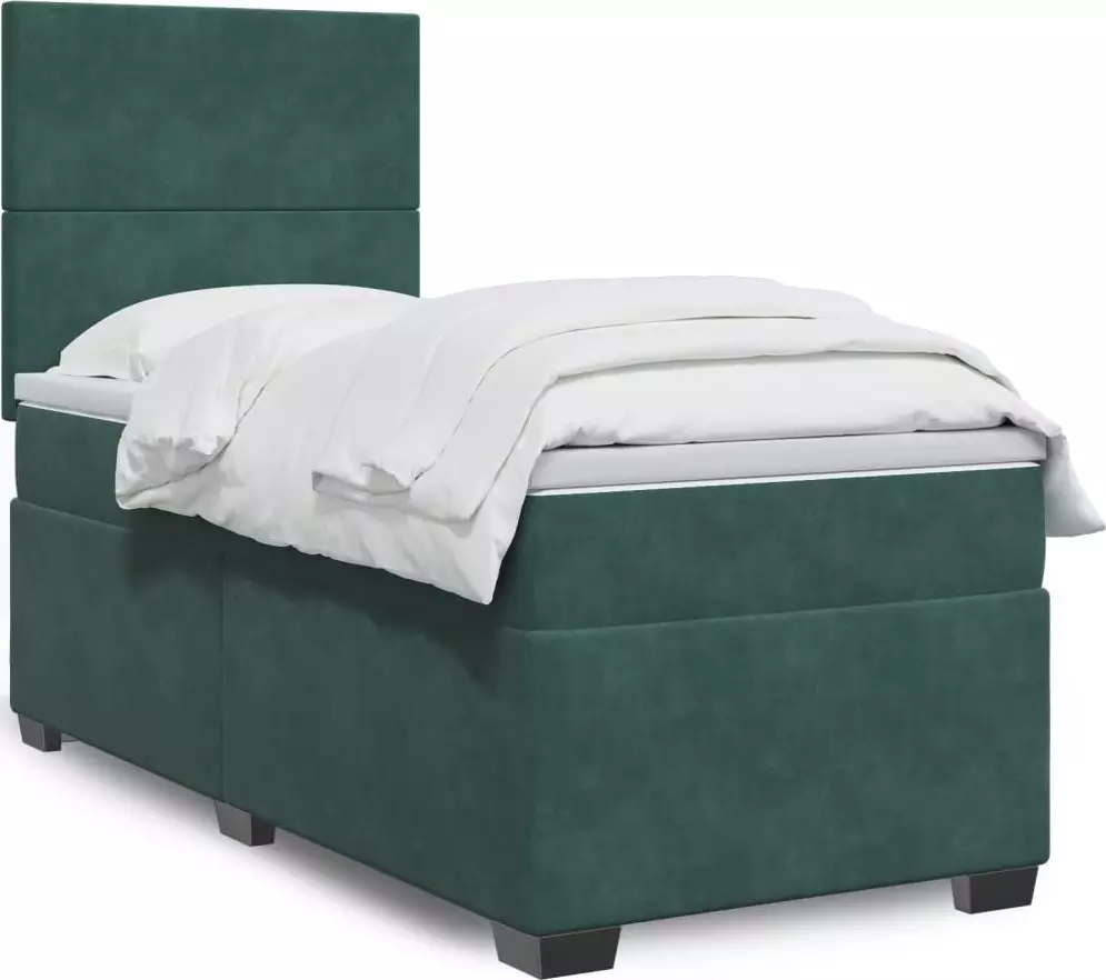 vidaXL Łóżko kontynentalne z materacem, zielone, aksamit, 80x200 cm