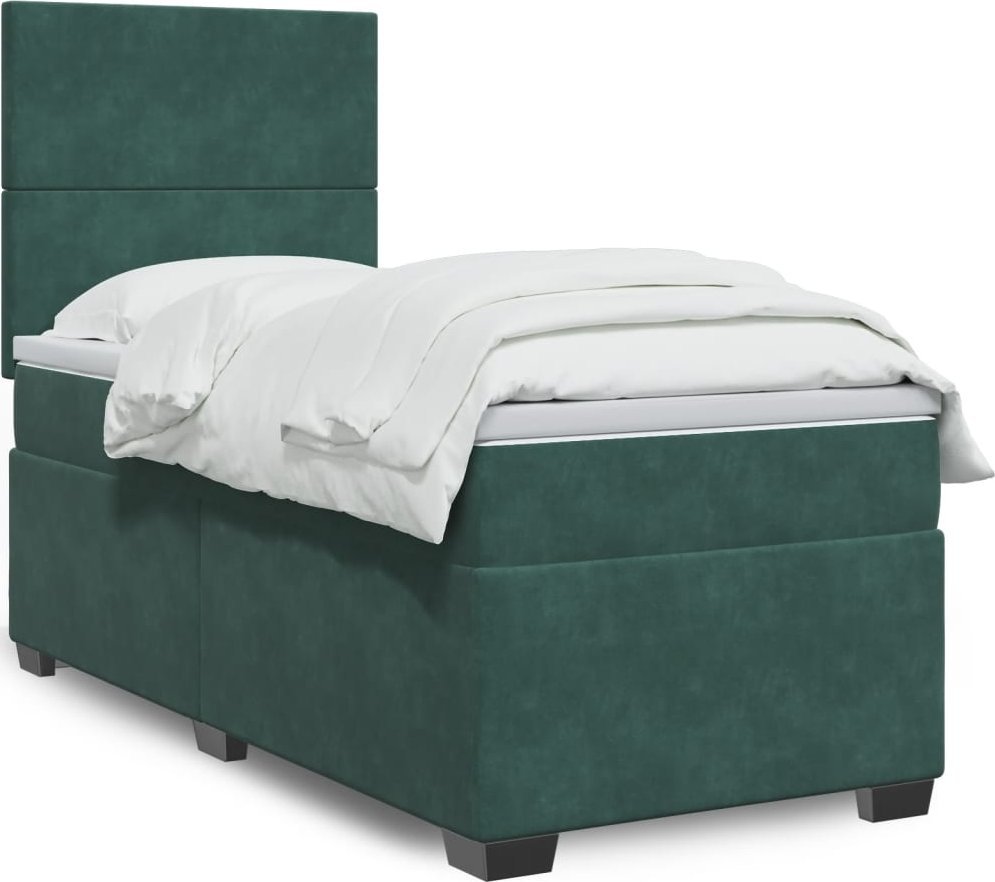 vidaXL Łóżko kontynentalne z materacem, zielone, aksamit, 80x200 cm