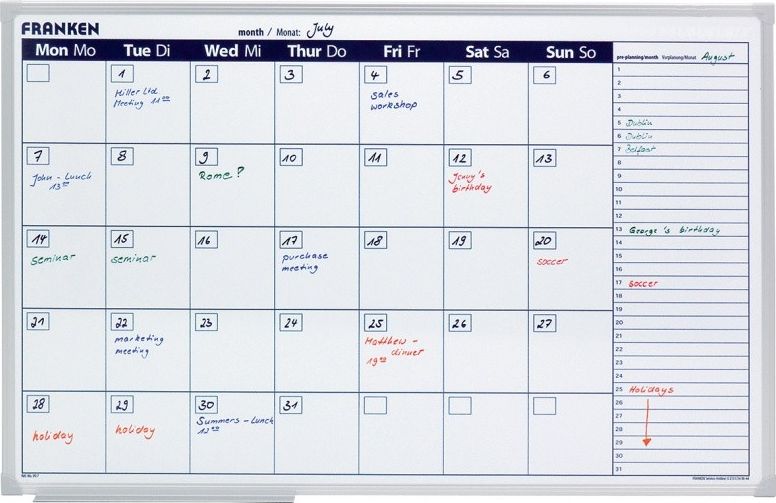 Franken Planer miesięczny/tygodniowy FRANKEN, suchoś. -magn., 90x60cm