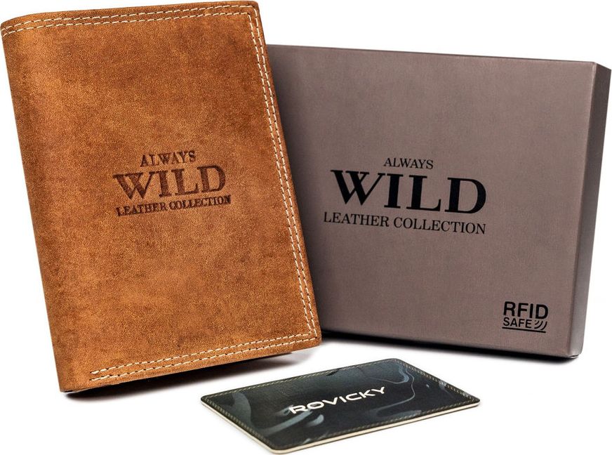 Always Wild Pionowy, składany portfel męski z zewnętrzną kieszonką na kartę Always Wild Nie dotyczy