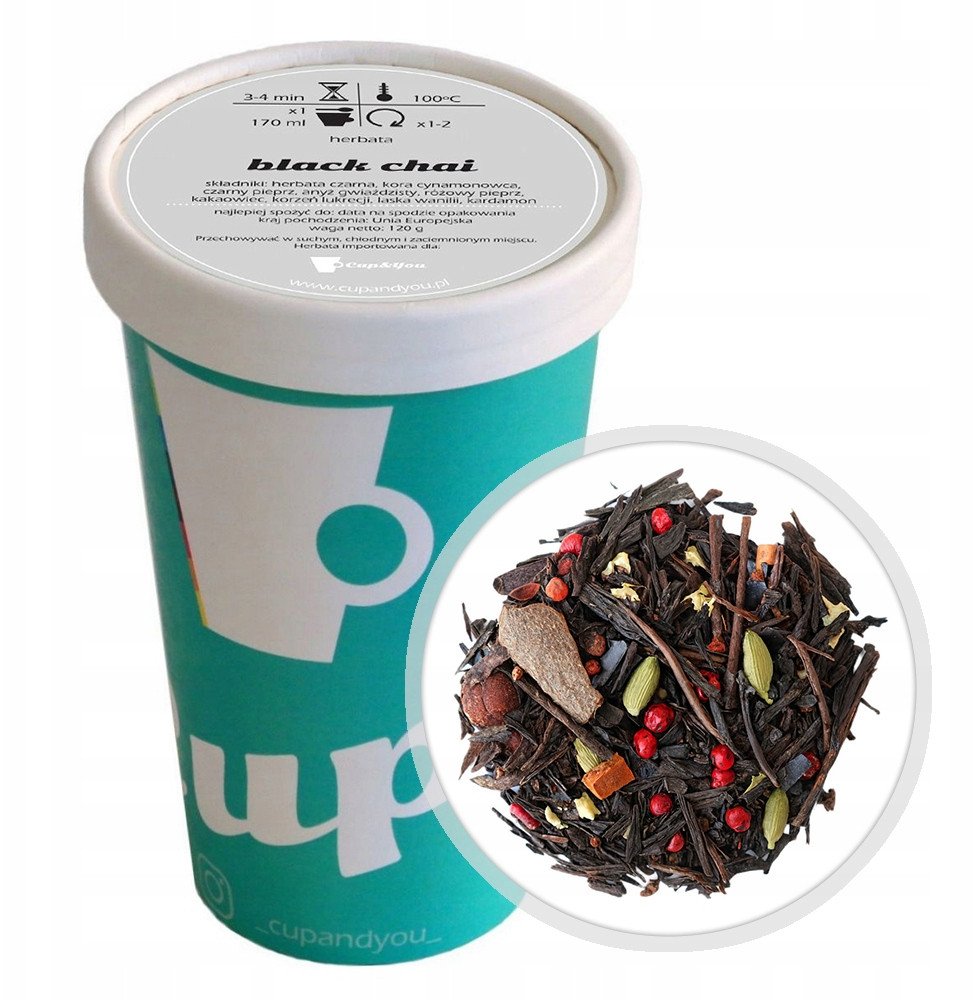 Herbata czarna BLACK CHAI laska wanilii kardamon kakaowiec anyż pieprz 120g - herbata liściasta sypana mieszanka napar susz