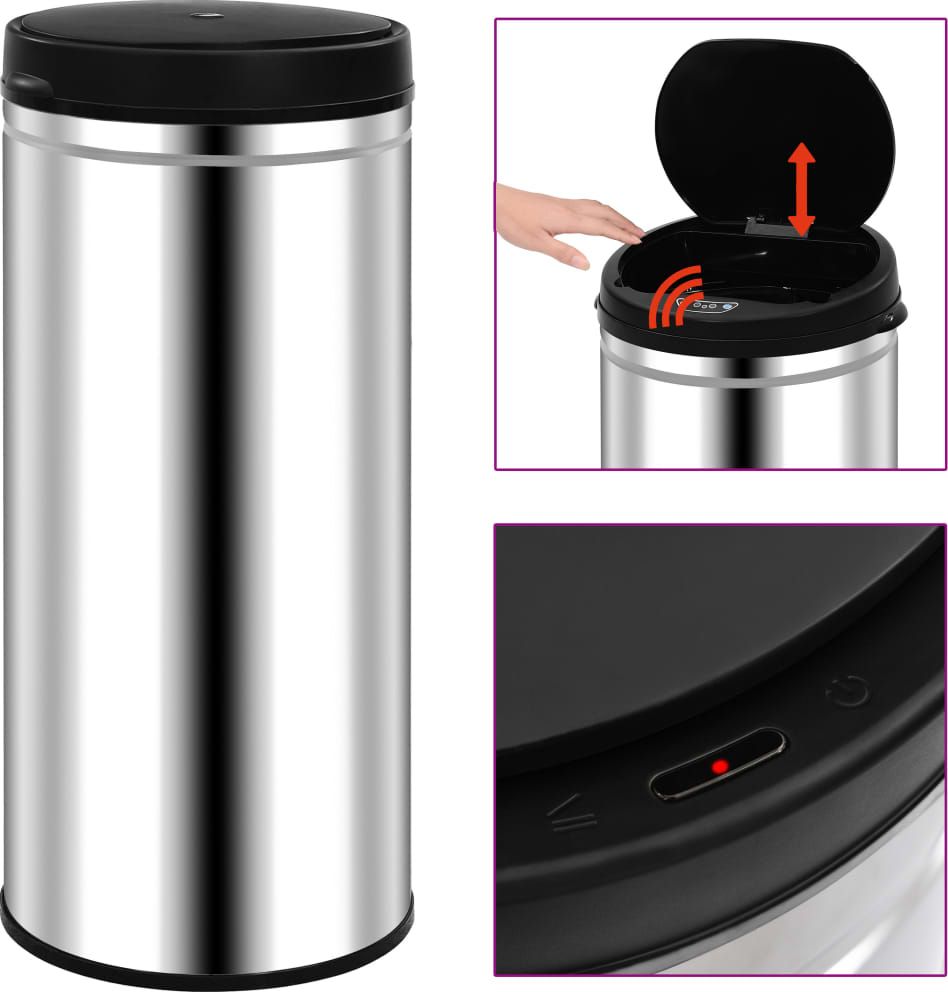 Kosz na śmieci vidaXL bezdotykowy srebrny (322697)