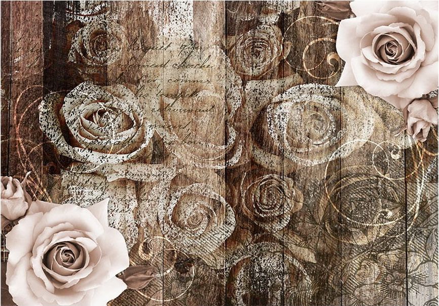 DecoNest Fototapeta - Stare drewno i róże - 150X105