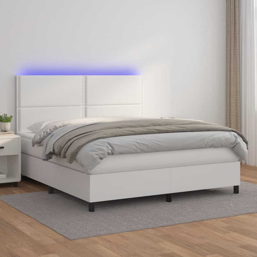 vidaXL vidaXL Łóżko kontynentalne z materacem i LED, biała ekoskóra 160x200cm