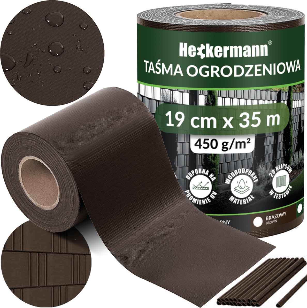 Heckermann Taśma ogrodzeniowa 19cm x 35m Heckermann - Brązowa